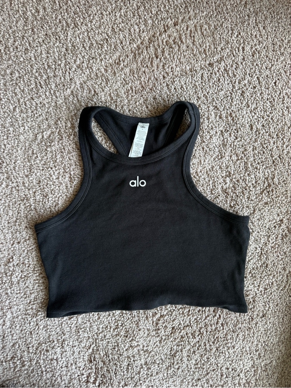 Alo Black Ribbed Racerback Crop Tank - Picture 2 of 12